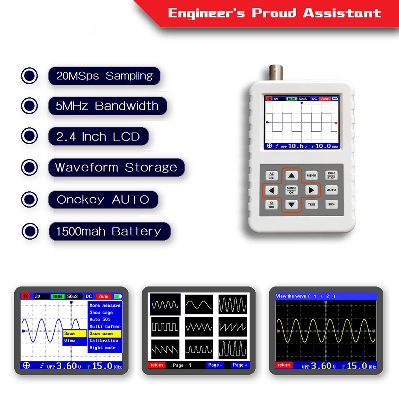 

DSO FNIRSI PRO Handheld Mini Oscilloscope 5M Bandwidth 20MSps Sample Rate ampling Rate With P6020 BNC Standard probe