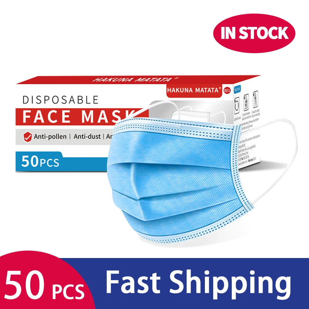50pcs Face Masks Nonwove Disposable 3 Layers ply Filter Mask Anti Dust Mouth Protective Earloop HAKUNA MATATA | Красота и здоровье