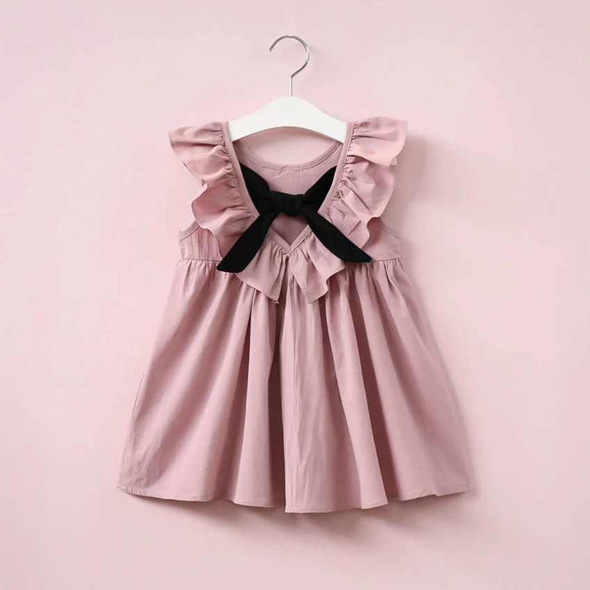 European and American style summer children's clothing new children's girls bow pleated open-back dress Open back