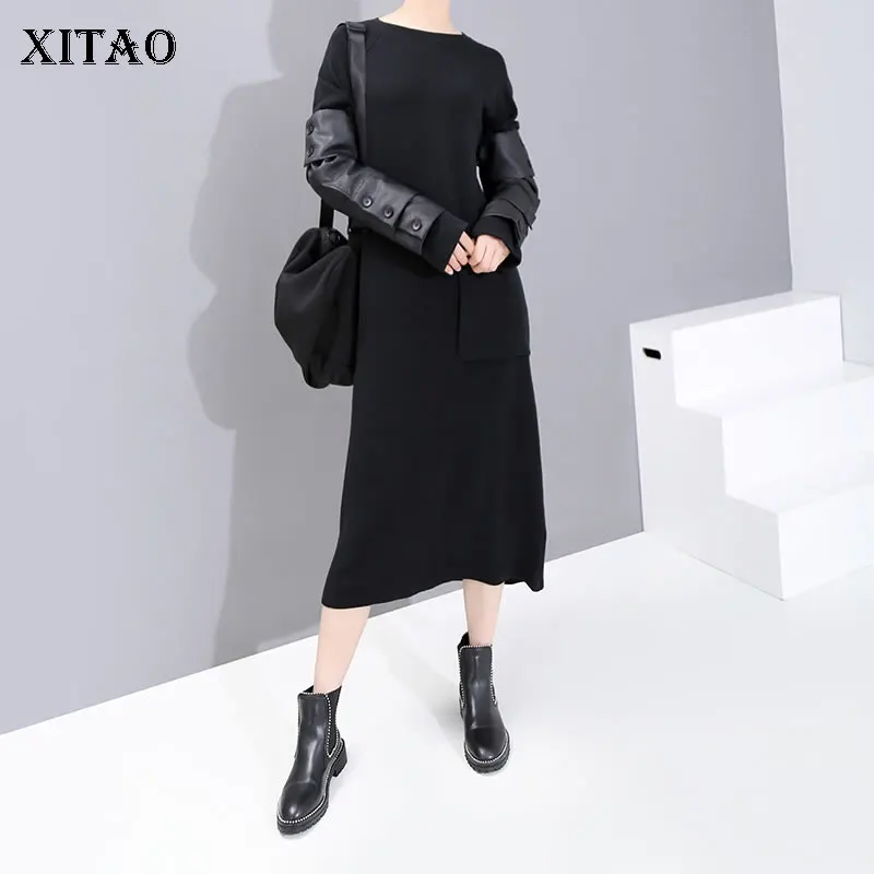 XITAO, хит, цветное длинное прямое платье, плиссированный пуловер, пэчворк, длинный рукав, модная новинка, богиня веер, миноритарное повседневное платье, DMY1741