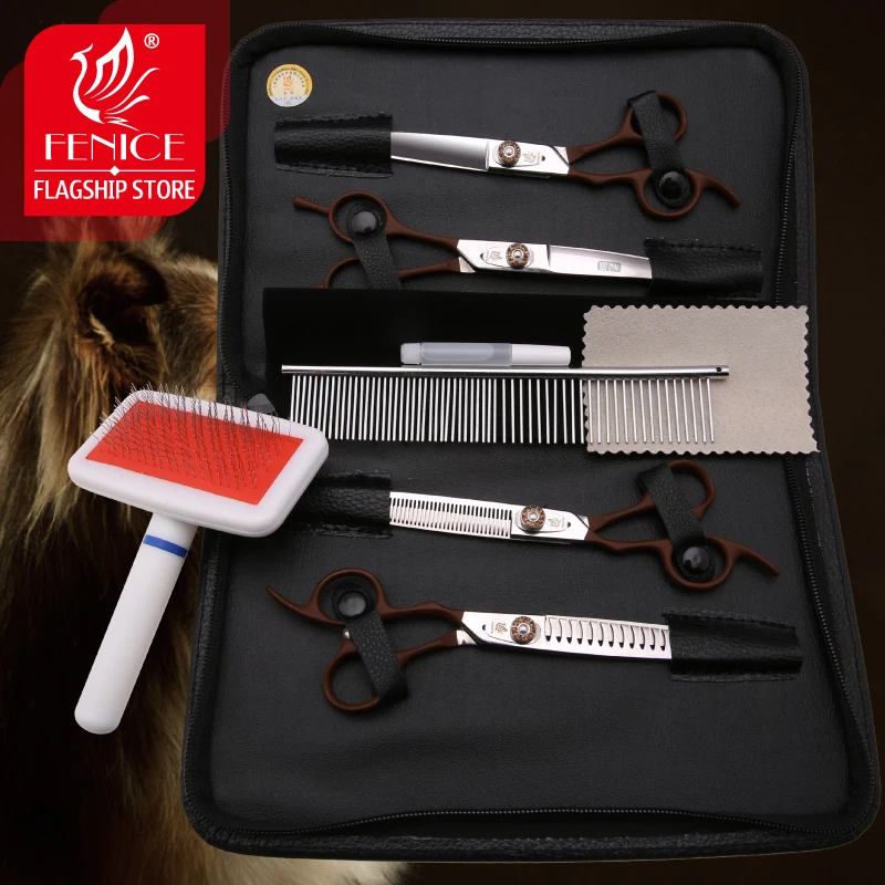 

Fenice 7.0 inch left hand pet dog grooming thinning cutting curved scissors set grooming shears set for dogs scissors kit