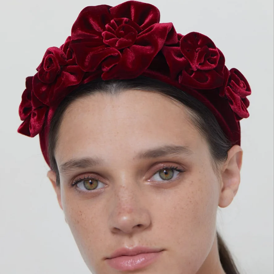 Модный Бренд ZA, черная Этническая широкая бархатная повязка на голову, однотонный ободок для волос с розами, ободок для волос, бохо для волос, повязки для волос, головной убор для женщин, ювелирное изделие