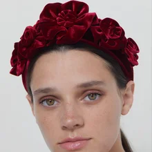 Модный Бренд ZA, черная Этническая широкая бархатная повязка на голову, однотонный ободок для волос с розами, ободок для волос, бохо для волос, повязки для волос, головной убор для женщин, ювелирное изделие