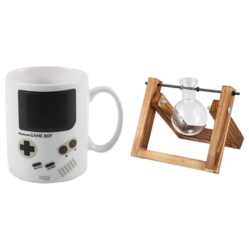 

Wooden Stand Transparent Glass Plant Containers Standing Hydroponics Plant(Stand with 1 Pot) & Game Coffee Mug