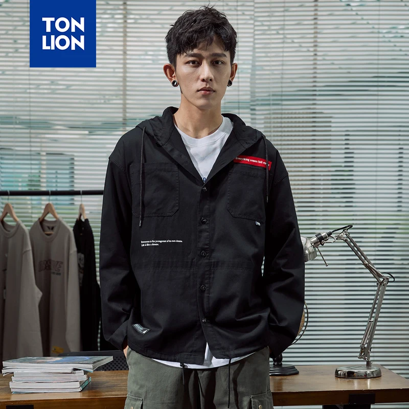 

TONLION ArmyGreen and Black Jacket Men Brand Spring Autumn Hooded Mens Jackets Tops Safari Style Long Sleeve Man Clothes 2020