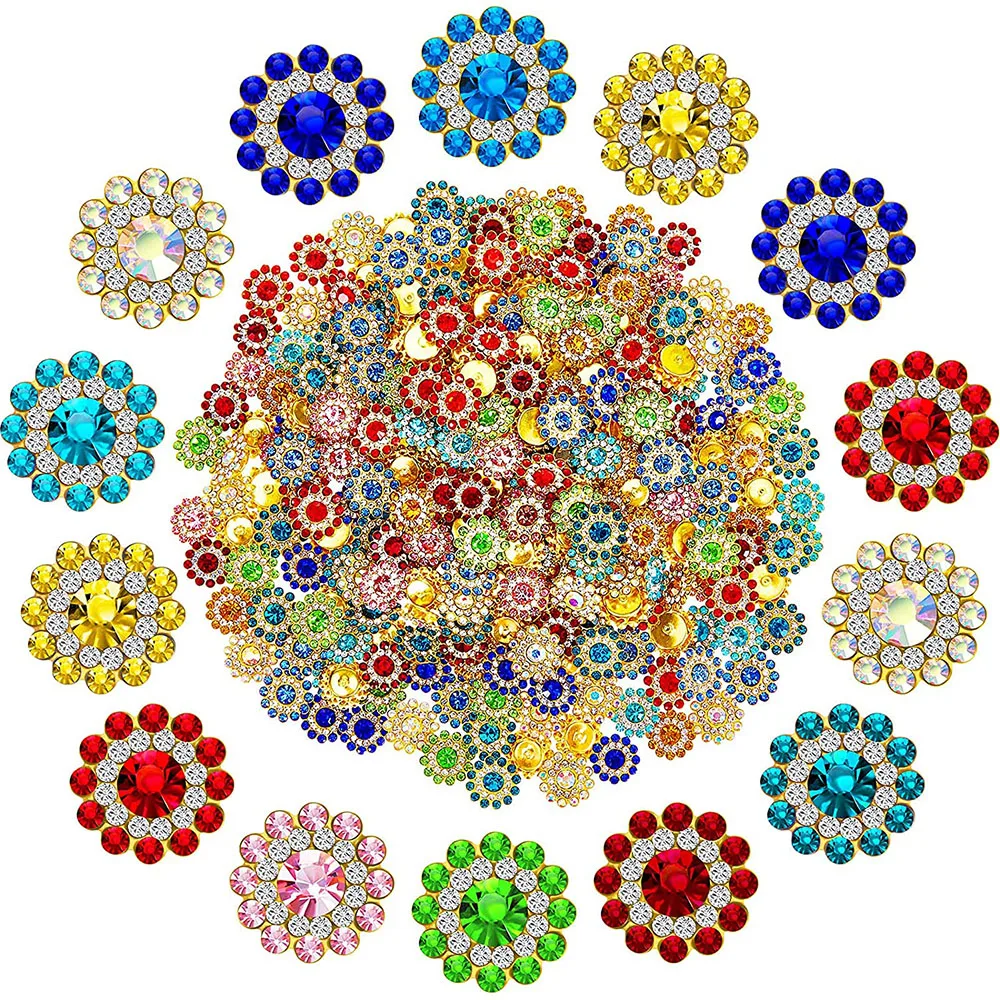 50pcs Rhinestone Flower Cabochon Gold Bezel Base Flatback Crystal Bead for Needlework Diy Jewelry MakingBows Hair Accessories | Украшения и