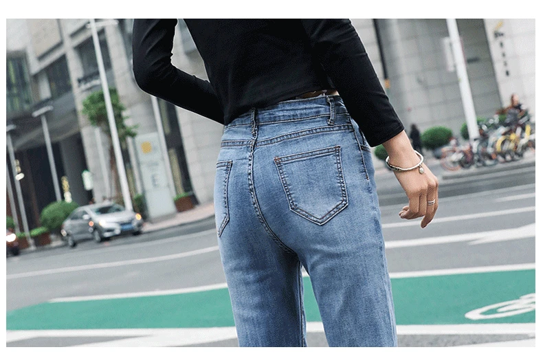 Женские джинсы, новинка, корейский стиль, свободная высокая посадка на пуговице, Твердые джинсовые карманы, модные студенческие Женские повседневные Стрейчевые брюки