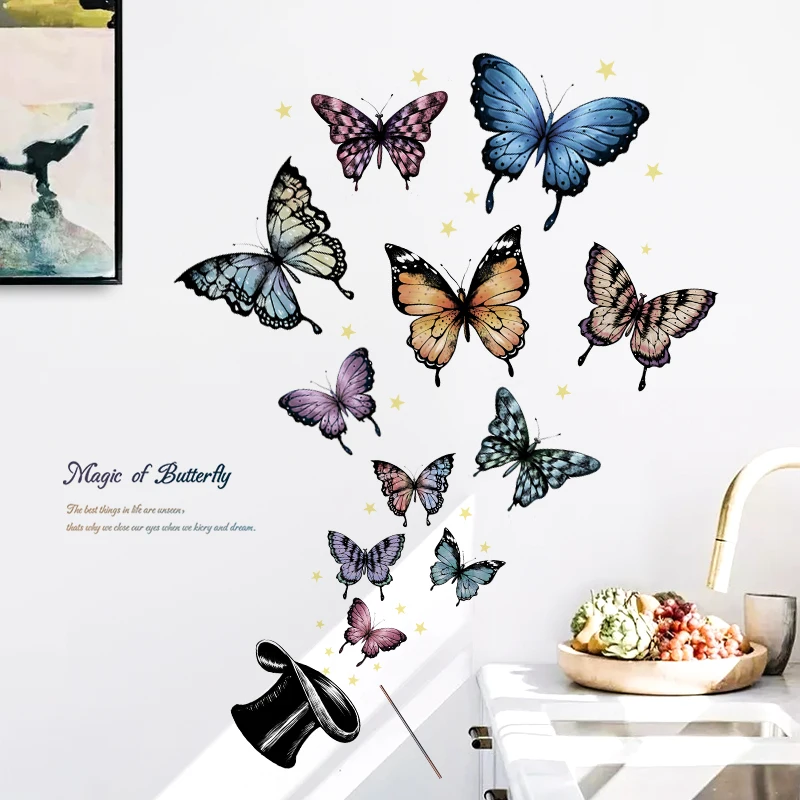 

3D Butterflies Wall Stickers Bedroom Living Room TV Backdrop Decor Decal Furniture Accessories Removable