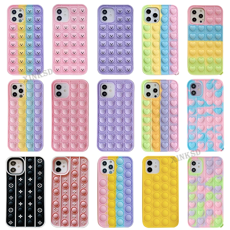 11 phone case Fidget Toys Push It Bubble Relive Stress Phone Case for Iphone 11 12 Pro Max 6 s 7 8 Plus SE2 X XR XS Max Rainbow Silicone Cover cheap iphone 11 cases