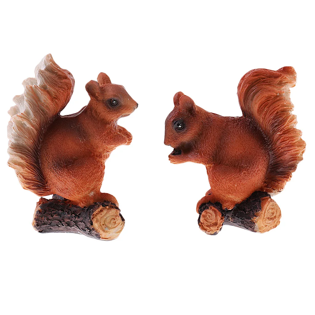  2 PCS Animals Fairy Garden Forest Squirrel Statue FigurinesArtificial Squirrel Toy For Teaching Pro - 4000149345922