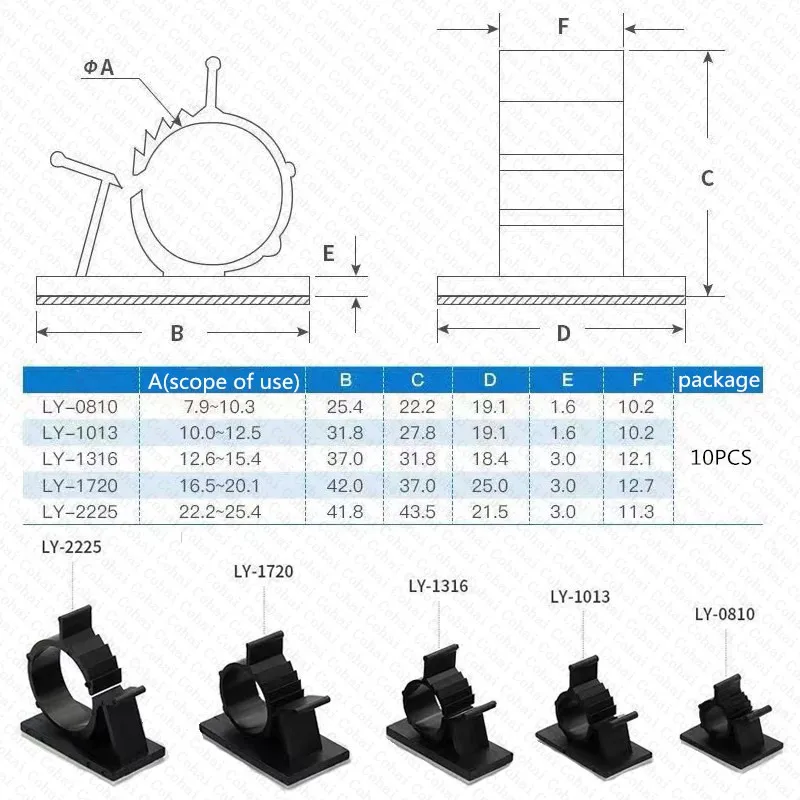 Description Picture 6 of item10PCS Adjustable Self-Adhesive Cable Organizer Clips Wire Ties Mounts Clamp Clips Organizer Desk Cable Cord Management Holder