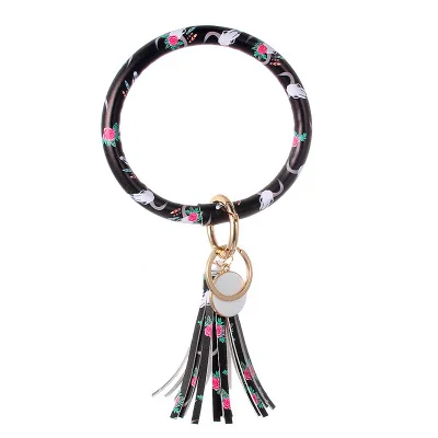 ZG New PU Leather O Bracelet KeyChains Circle Cute Same Color Tassel Wristlet Keychain Wholesale Women Girls - Цвет: NO.1