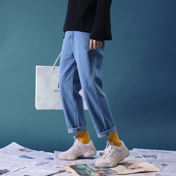 

Men Jeans Straight Pants Mens Japanese Streetwear Overalls Denim Pants Male Hiphop Retro Black Jeans Pants