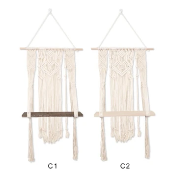 

DIY Handmade Cotton Rope Woven Tapestry Wall Hanging Decoration Wooden Wall Shelf Boho Plants Floating Shelf Storage Holders..