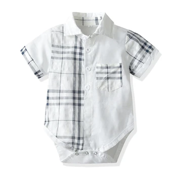 

Infant Cute Baby Boys Girls Romper Short Sleeves Lapel Plaid Summer Shirt Rompers Jumpsuit Unisex Newborn kids Clothes