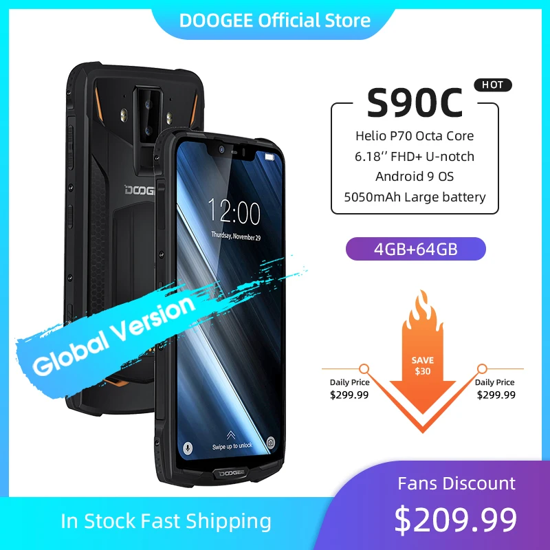 IP68 DOOGEE S90C Modular Rugged Mobile Phone 6.18inch Display 12V2A 5050mAh Helio P70 Octa Core 4GB 64GB 16MP+8MP Android 9.0