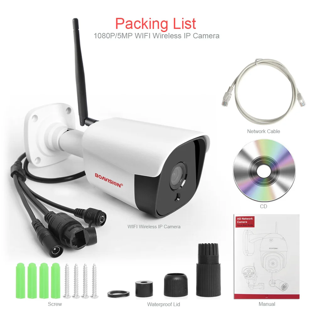 IP камера цилиндрическая Беспроводная с поддержкой Wi Fi 5 МП 1080P|Камеры