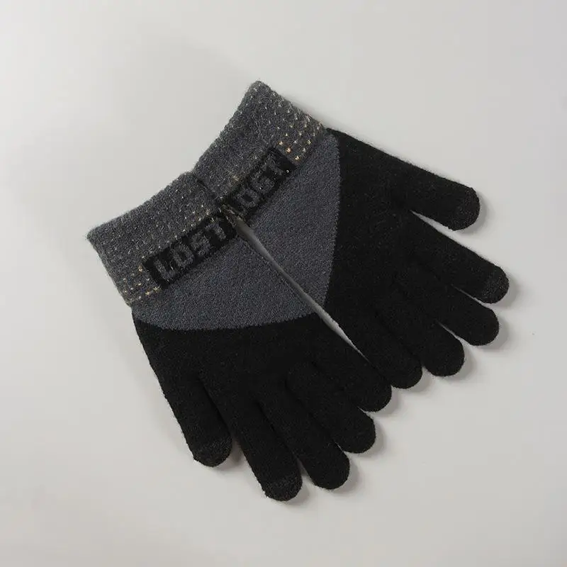 Gloves Thicken and Warm Winter Fluff Knitted Wool Touch Screen Gloves Outdoor Sports Riding Student Game Male Gloves