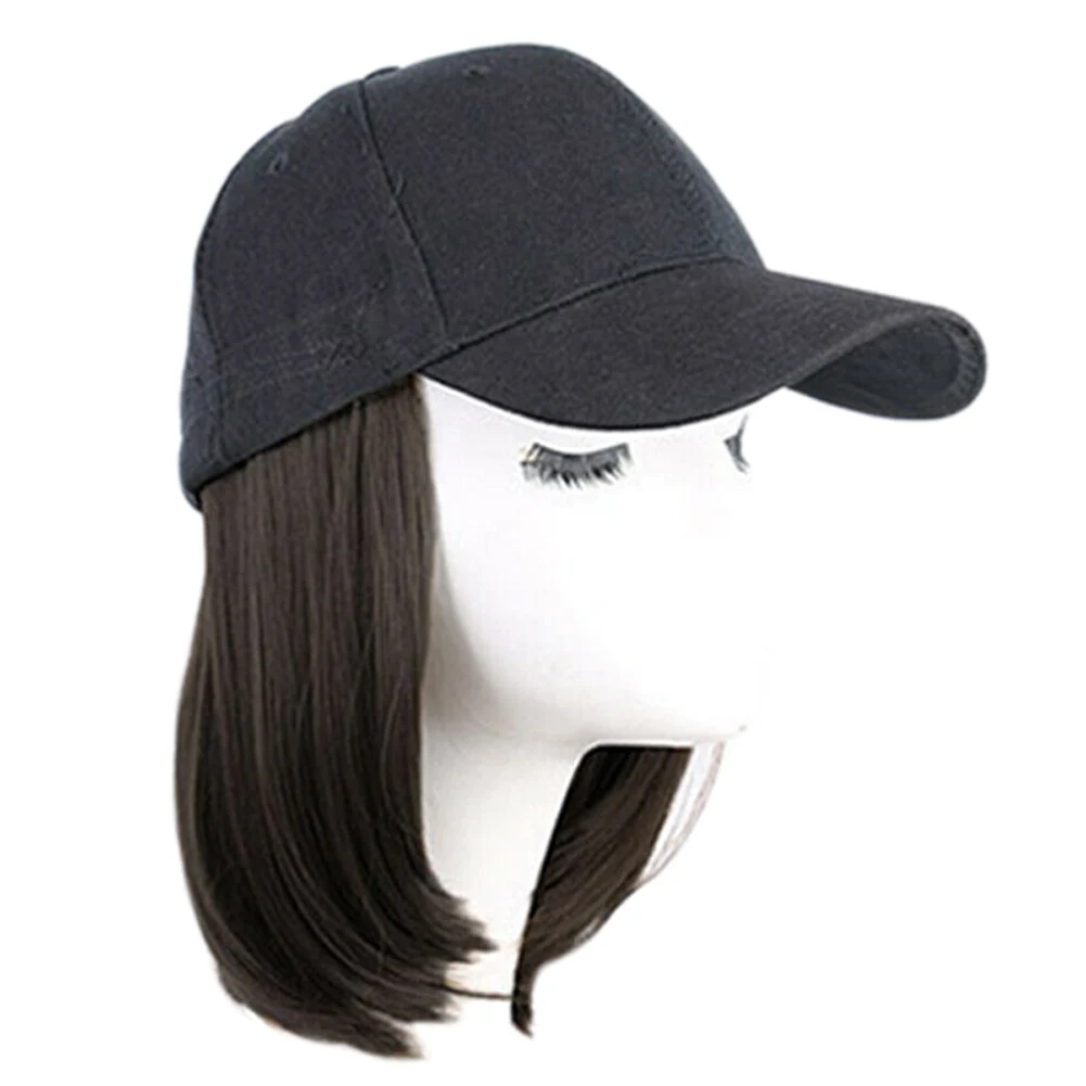 Baseball Hat with Short Hair Wigs Bob Hair Synthetic Hat for Women Summer Short Straight Hair Heat Resistant Fiber 2023 New 2