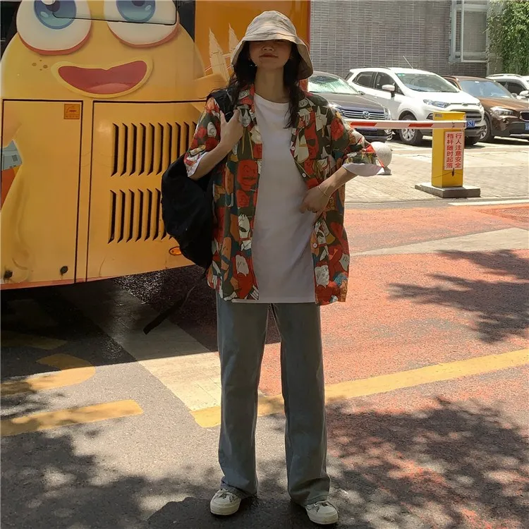 Woherb Harajuku женская одежда Блузка для девочек летние топы с принтом героев мультфильмов свободные короткий рукав Blusas Vinage уличная рубашка