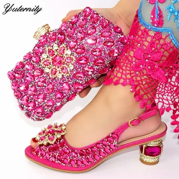 

High Quality African Party Crystal Shoes And Bags Set European Elegant Pumps Women Shoes And Bags Set For Wedding Dress TX-171