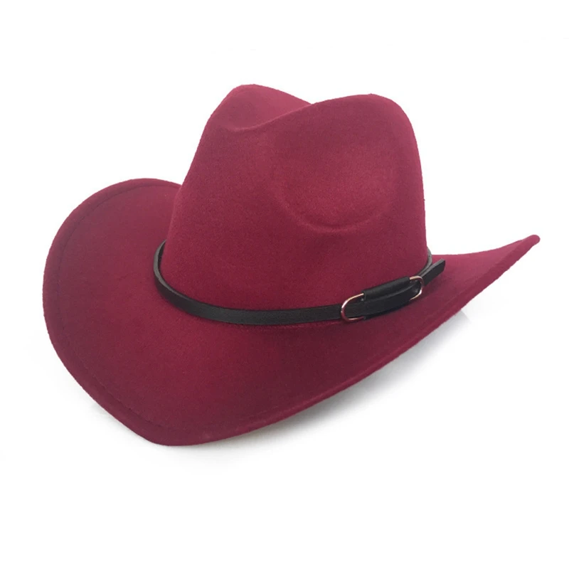 Шерстяная зимняя западная ковбойская шляпа унисекс с широкими полями Cowgirl джаз шляпа с кожаной Toca Sombrero женская шляпа в форме колпака - Цвет: BY