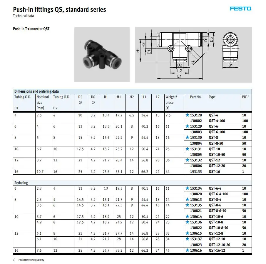 QST-4 QST-6 QST-8 QST-10 QST-12 QST-16 FESTO пуш-ап-быстроразъемные соединения QST стандарт соединителя серии пневматический компонент инструменты воздуха