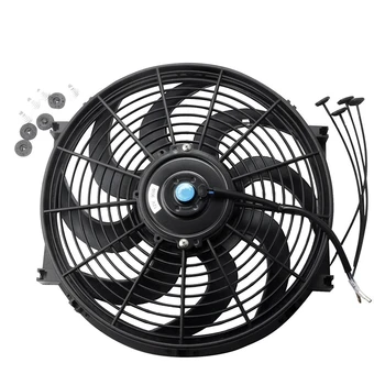 

Black Universal Electric Radiator Slim Fan Push/Pull 12V + Mounting Kit (14 Inch)