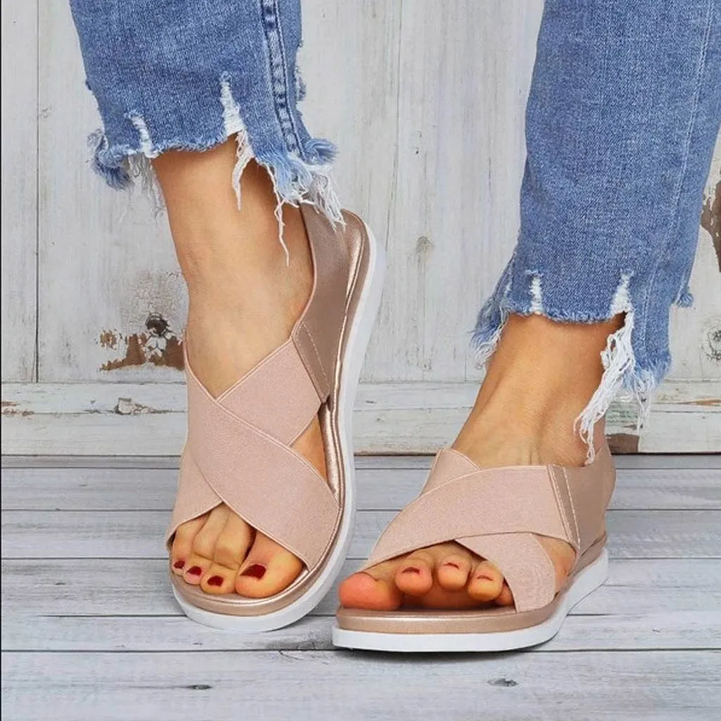 

Comfy Slip On Sandals Elastic Textile Splicing Sandals Casual Beach Shoes For Woman Classics Non-slip Lightweight Sandal Woman