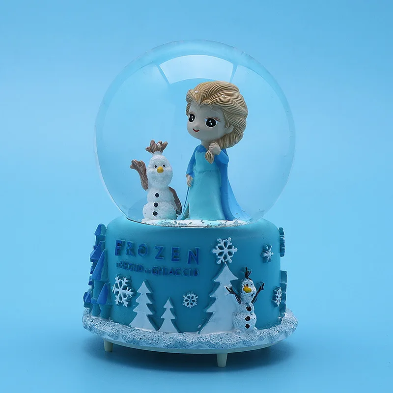 Музыкальная шкатулка с изображением синей принцессы со снежным шаром и