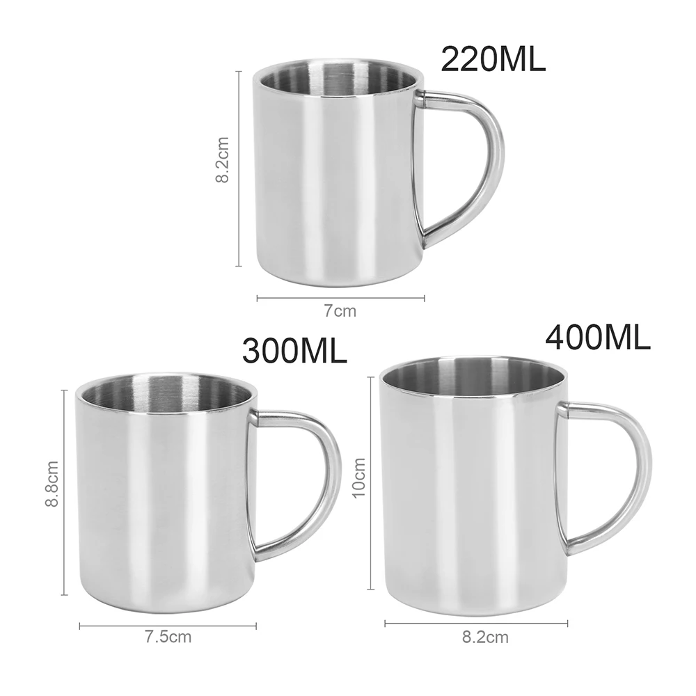 220/300/400ml Double Wall Anti Scalding Coffee Mug Insulated Portable Stainless Steel Polishing Beer Tea Juice Drinking Cup