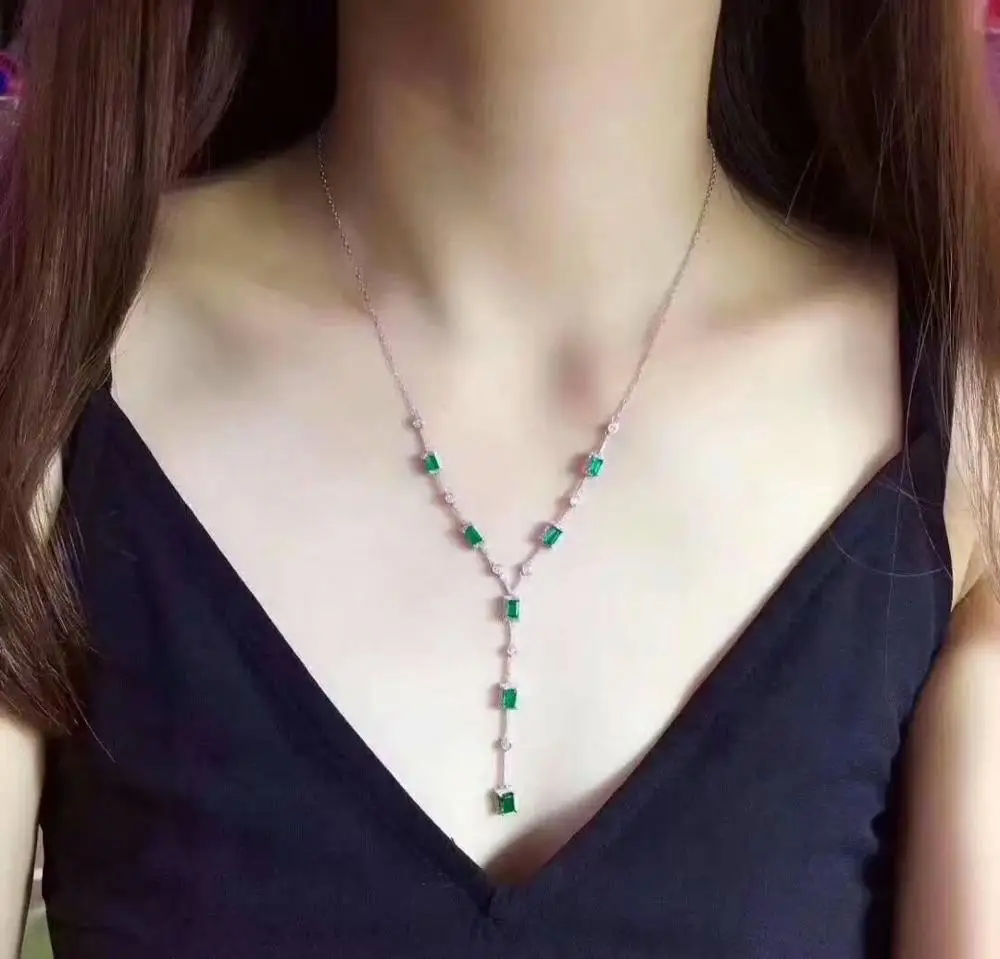 

SHILOVEM 925 sterling silver real Natural Emerald Pendants classic fine Jewelry women wedding wholesale gift new lpz0305888agml