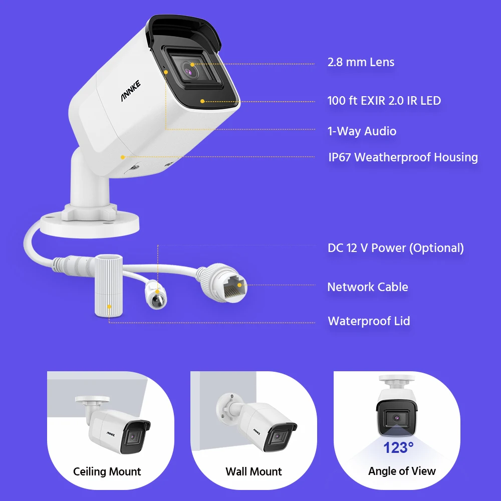 ANNKE Ultra HD 8MP Audio in POE Camera 4K IP67 Weatherproof Security