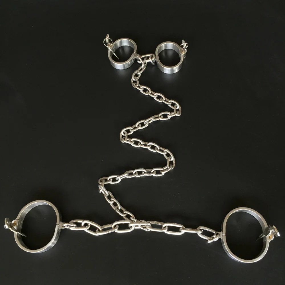 Adult Games 1 Pair Stainless Steel BDSM Bondge Male Handcuff Wrist Ankle Cuff Collar Necklace Gay Fetish Slave Restraints Toys | Красота и