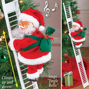

1Pc Electric Climbing Ladder Santa Claus Christmas Figurine Ornament Gifts With Music Xmas Party DIY Crafts Festival Gift Doll