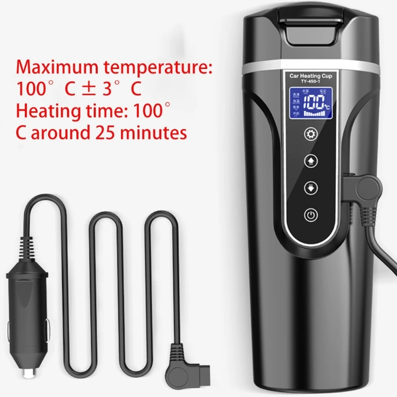 12V 24V Portable Car Heating Cup Stainless Steel Water Warmer Bottle Car Kettle Coffee Mug LCD Display Temperature DropShipping 1