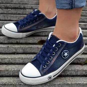 

Canvas Shoes Women Sneakers Denim Vulcanized Shoes Lace Up Casual Sneakers Female Trainers Fashion Tenis Zapatos De Mujer 2020