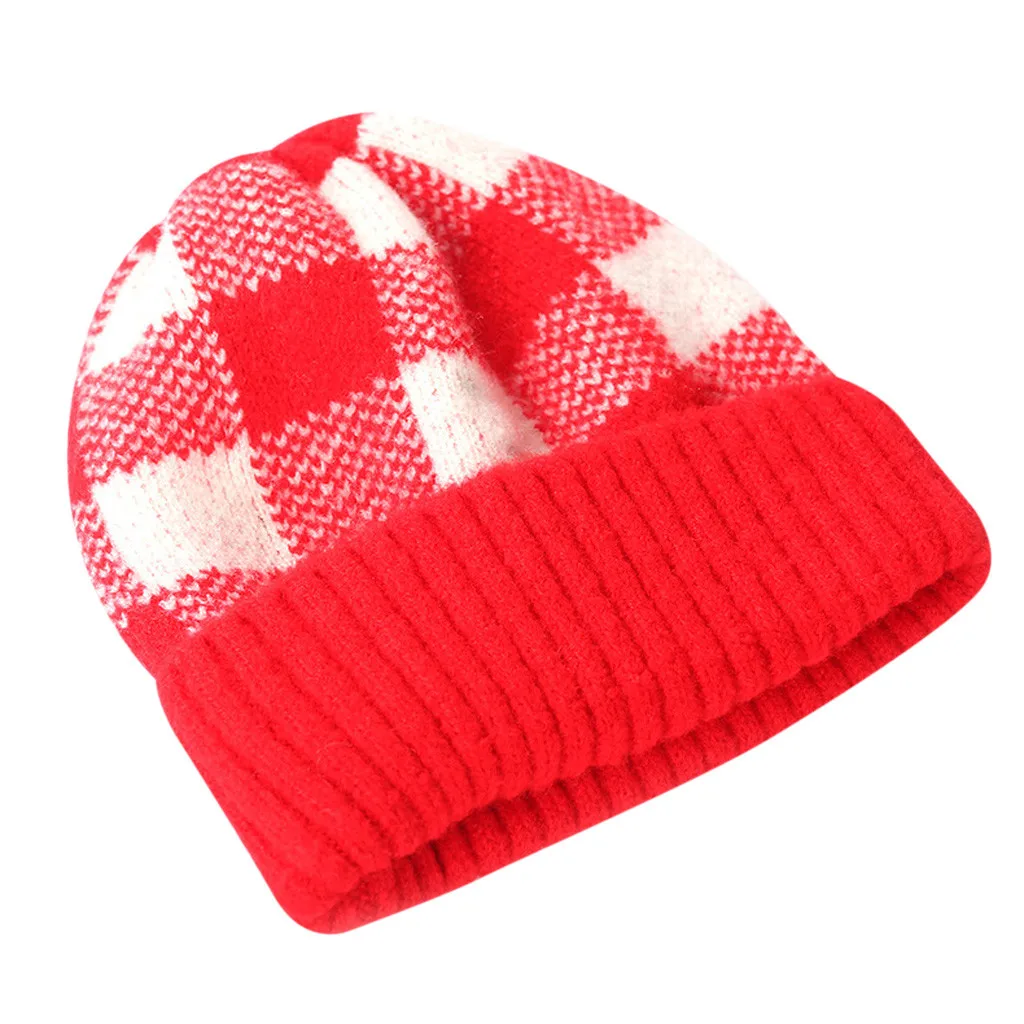 Шапочка для родителей и ребенка, Классическая Лыжная шапочка в клетку, шапки для женщин и мужчин, зимняя простая теплая вязаная шапка унисекс, детские головные уборы, головной убор, шапка - Цвет: Red
