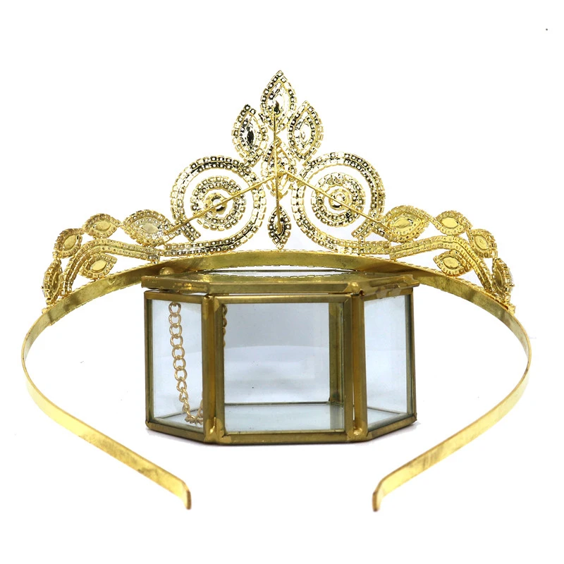 Baroque Gold Crown Luxury Cubic Zirconia Dripping Headwear Bridal Crystal Crown Wedding Hair Accessories Beauty Graduation Crown