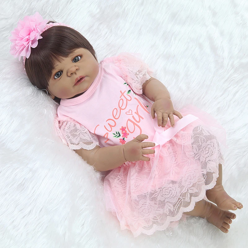 55 см Reborn Baby Doll игрушка виниловая Розовая Принцесса платье ткань тело короткие волосы Реалистичная кукла новорожденный малыш дети подарок на день рождения