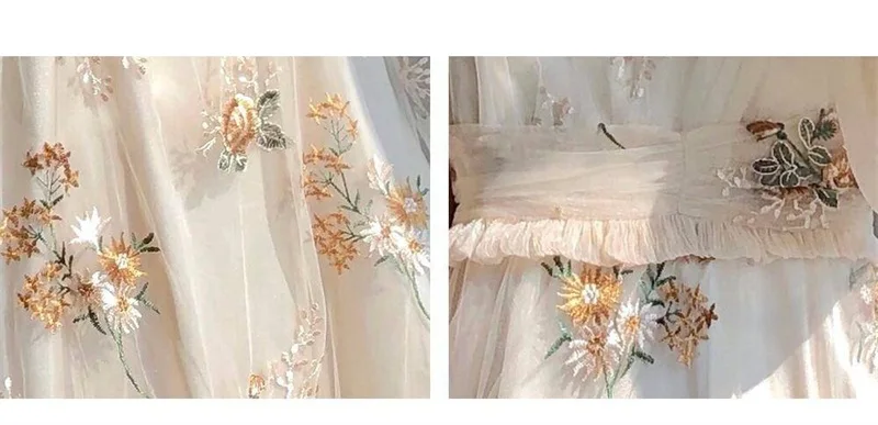 Женское кружевное платье, Весна и зима, вышивка, завышенная талия, а-силуэт, до середины икры, кружевные женские платья