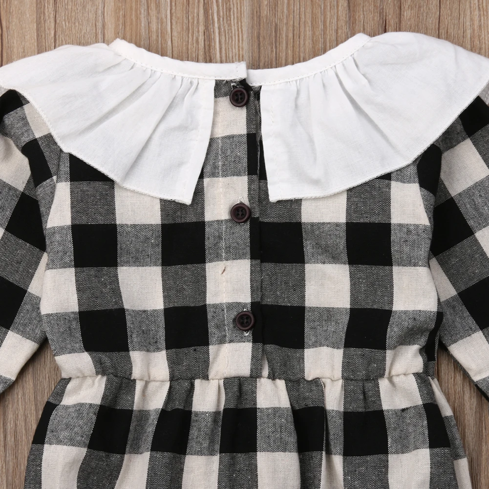 Lovely Newborn Baby Girl Long Sleeve Cape Collar Plaid Bodysuit Jumpsuit Playsuit Outfits Baby Clothes 3M-3Y