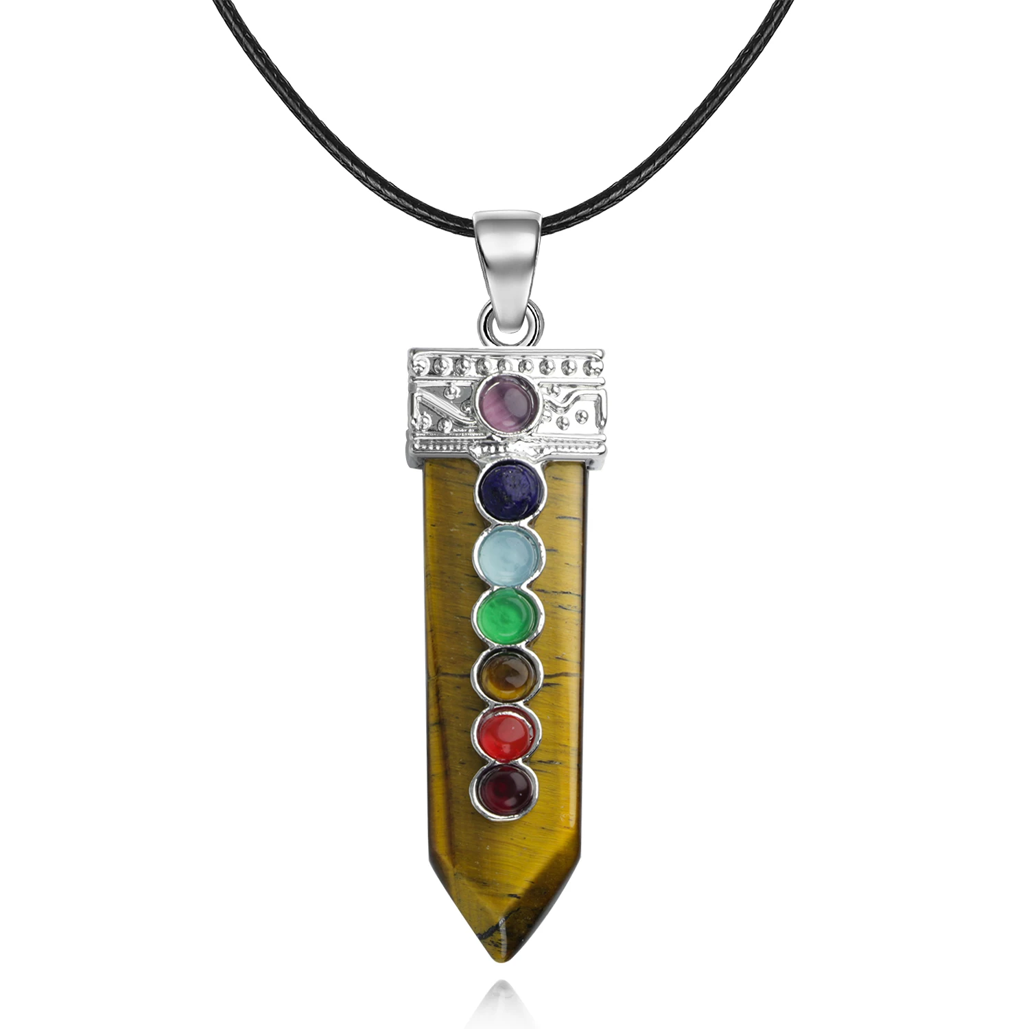 

Reiki Stone Pendant Necklace Natural Crystal Four Corner Post Pendant 7 Chakra Balance Healing Pendant Necklace