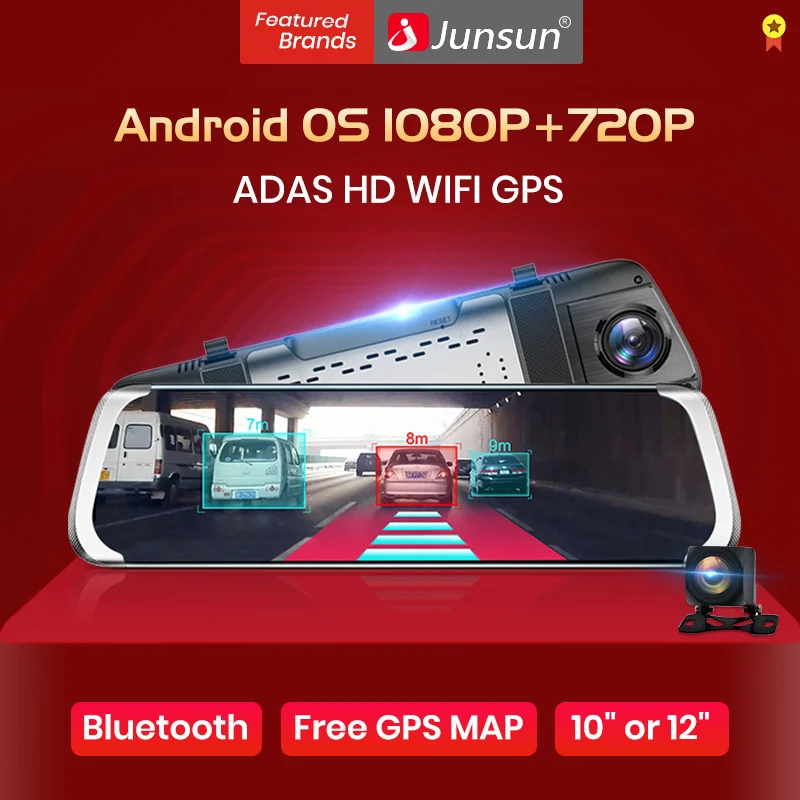 Junsun Android 8 1 Автомобильный видеорегистратор Камера ADAS Mirror Drive recorder dvr gps навигатор