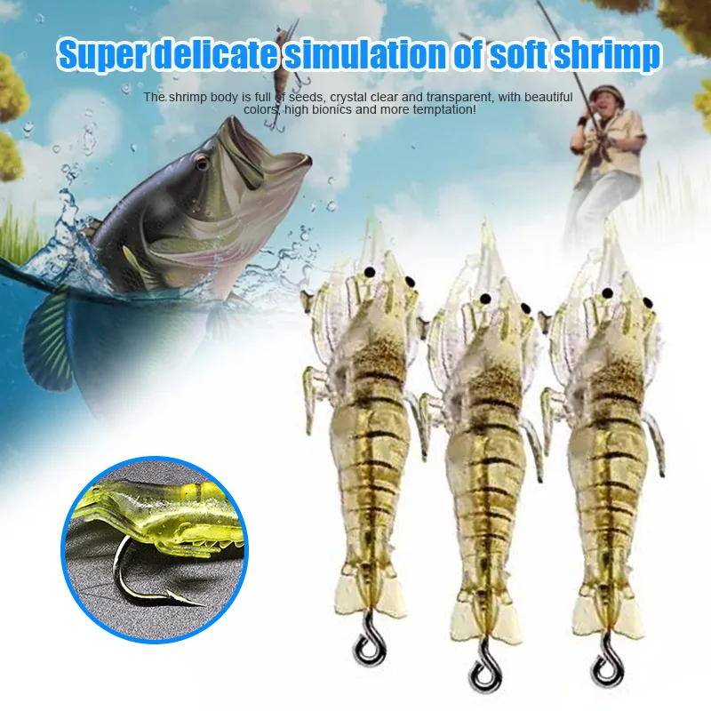 

Hot 6 Pcs 4cm Road Soft Shrimp Bait Luminous Shrimp Fishing Lure Hook Fishing Tackle MCK99