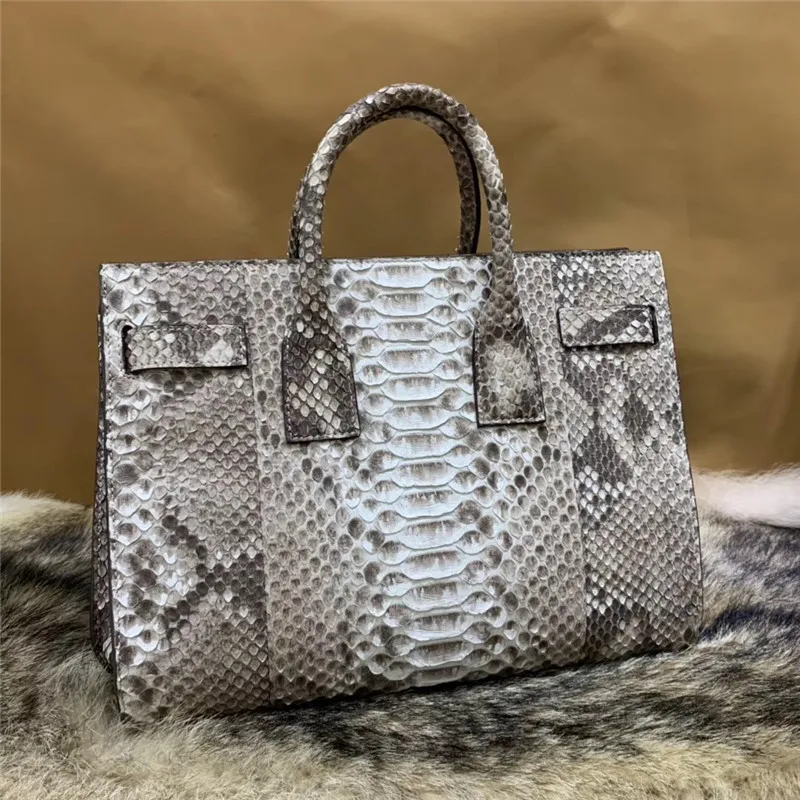 

Luxury Designer Genuine Python Leather OL Lady Working Purse Women's Large Totes Authentic Snakeskin Female Top Handle Handbag