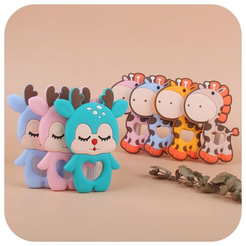 

Cartoon Animal Owl/Elk/Giraffe/Elephant Silicone Beads Baby Teether Molar Soother Nursing Teething Chewing Toy
