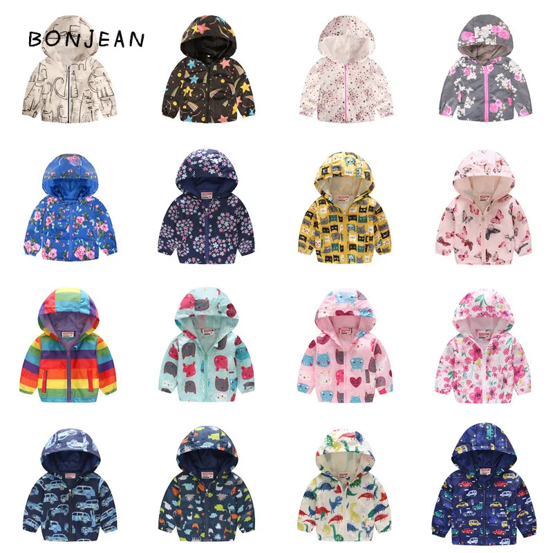 

Autumn kids clothes girls jackets boys coat children hooded zipper windbreaker waterproof hoodies animal print fashion dinosaur