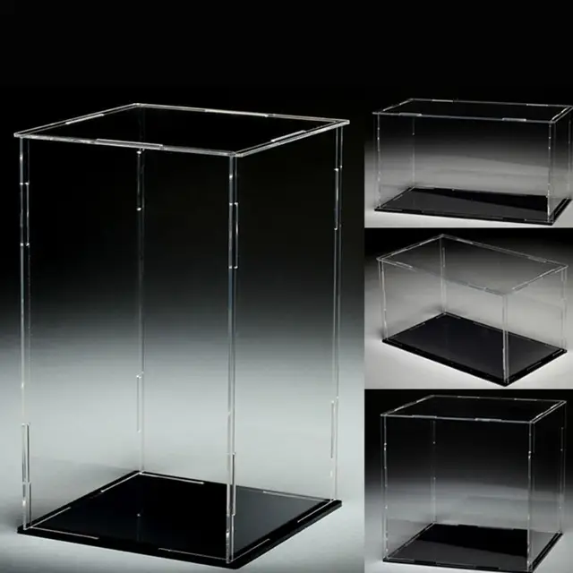 Clear Acrylic Display Case Black Base Dustproof Protection Model Toy Show Box 4