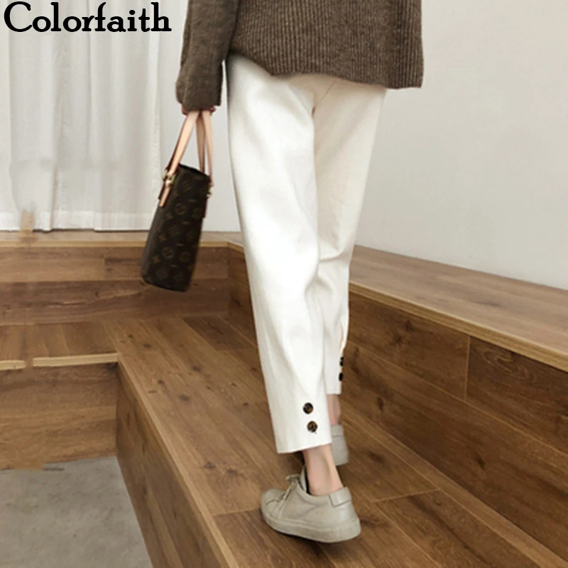 Colorfaith, новинка, Осень-зима, женские штаны, высокая талия, карман, кнопка, корейский минималистичный стиль, длина по щиколотку, повседневные штаны P5749